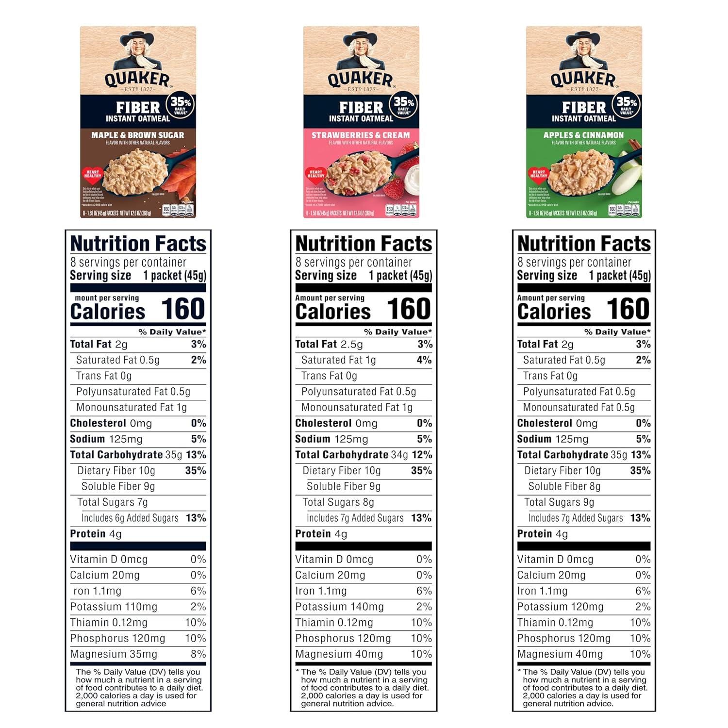 image:imageQUAKER Instant Oatmeal USDA Organic NonGMO Project Verified 3 Flavor Variety Pack Individual Packets 32 Count Pack of 1High Fiber 3 Flavor Variety Pack
