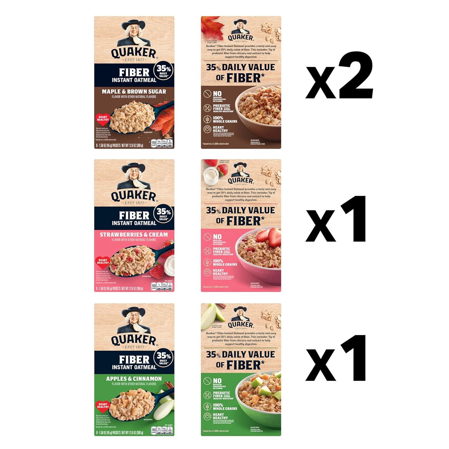 image:imageQUAKER Instant Oatmeal USDA Organic NonGMO Project Verified 3 Flavor Variety Pack Individual Packets 32 Count Pack of 1High Fiber 3 Flavor Variety Pack