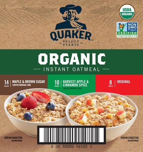 image:imageQUAKER Instant Oatmeal USDA Organic NonGMO Project Verified 3 Flavor Variety Pack Individual Packets 32 Count Pack of 1Organic 3 Flavor Variety Pack