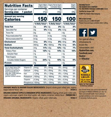 image:imageQUAKER Instant Oatmeal USDA Organic NonGMO Project Verified 3 Flavor Variety Pack Individual Packets 32 Count Pack of 1Organic 3 Flavor Variety Pack