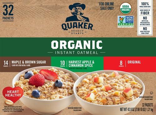 image:imageQUAKER Instant Oatmeal USDA Organic NonGMO Project Verified 3 Flavor Variety Pack Individual Packets 32 Count Pack of 1Organic 3 Flavor Variety Pack