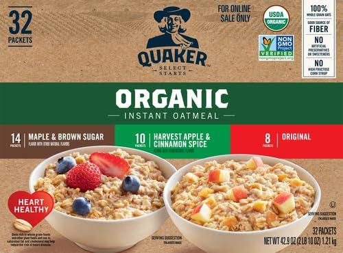 image:imageQUAKER Instant Oatmeal USDA Organic NonGMO Project Verified 3 Flavor Variety Pack Individual Packets 32 Count Pack of 1Organic 3 Flavor Variety Pack