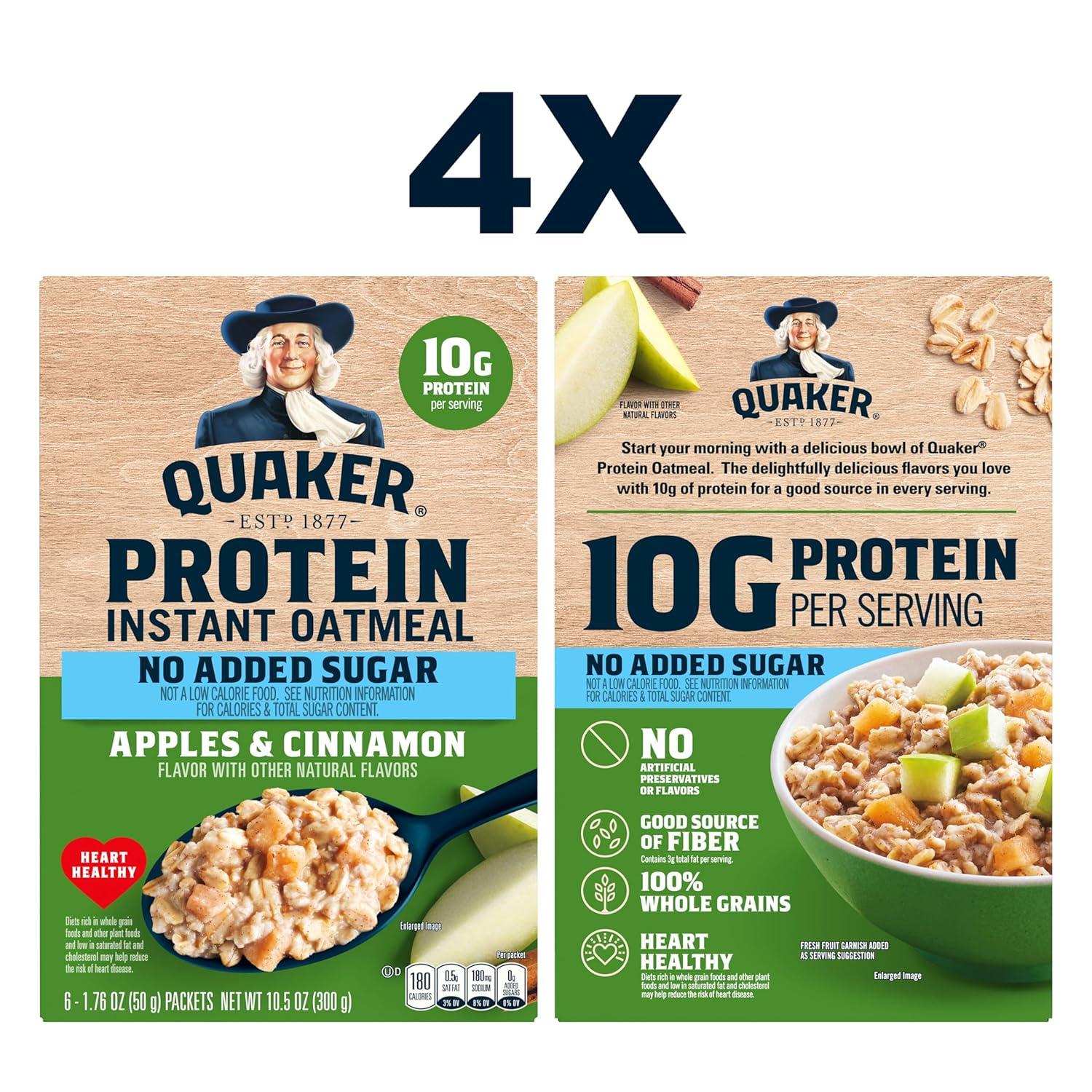 image:imageQUAKER Instant Oatmeal USDA Organic NonGMO Project Verified 3 Flavor Variety Pack Individual Packets 32 Count Pack of 1Protein Apple Cinnamon