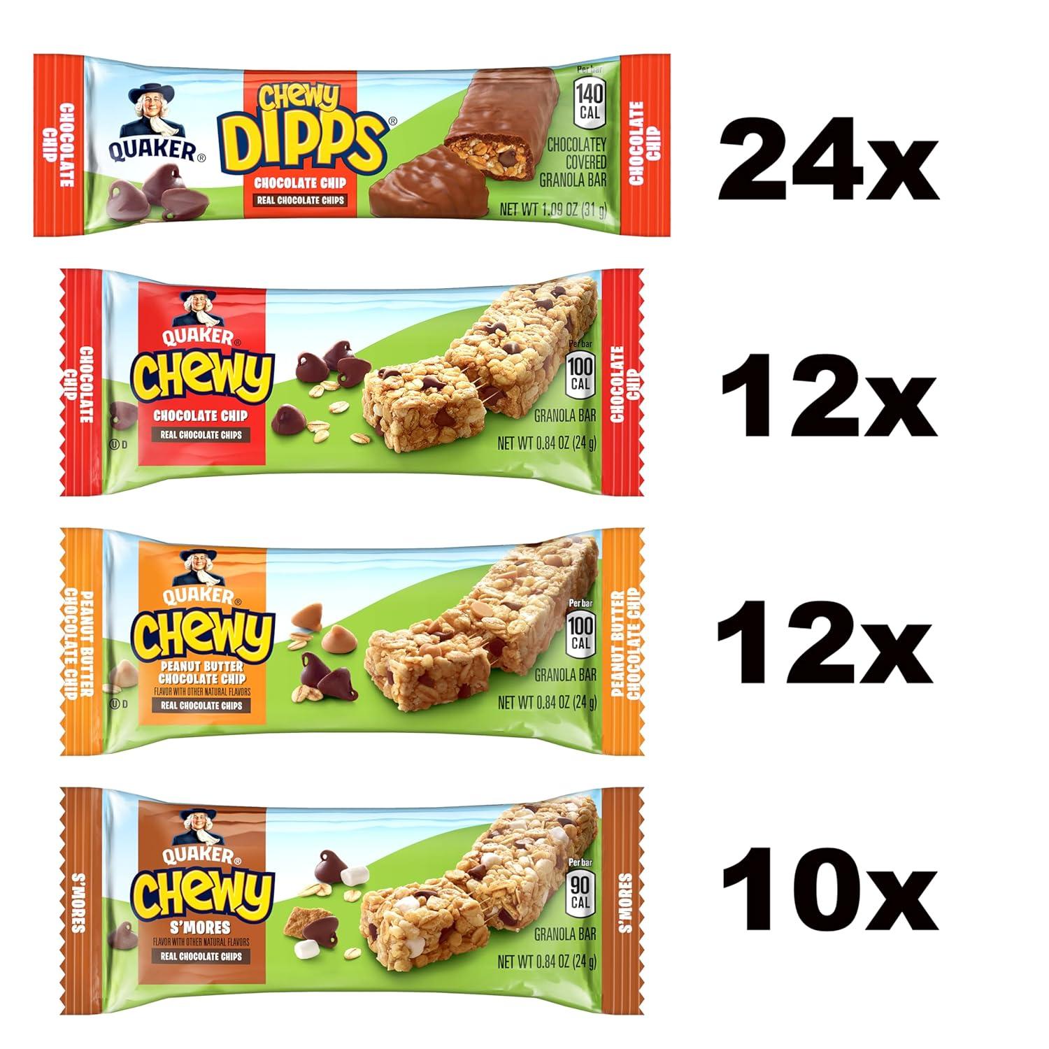 image:imageQuaker Chewy Granola Bars Peanut Butter Chocolate Chip 58 CountChewy Dipps Variety Pack 58ct