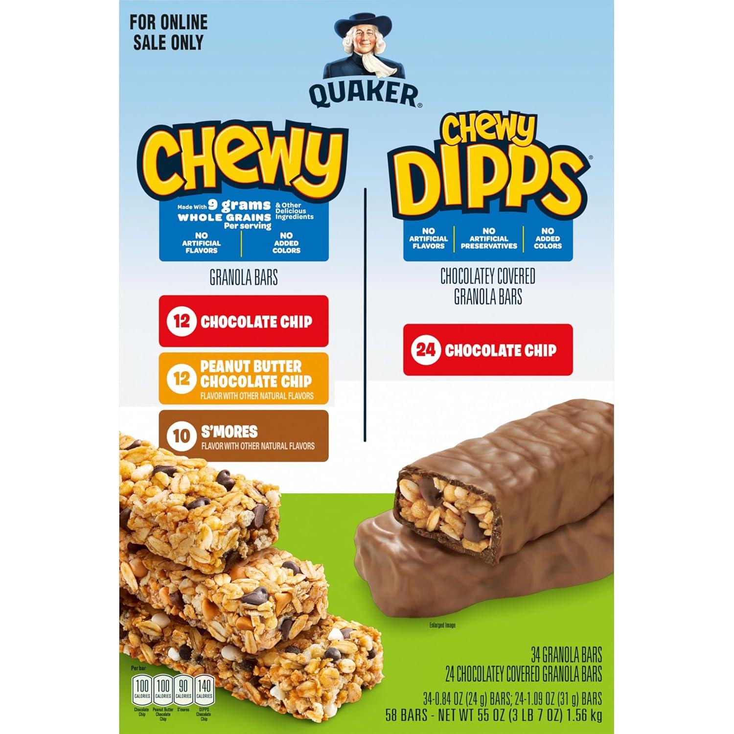 image:imageQuaker Chewy Granola Bars Peanut Butter Chocolate Chip 58 CountChewy Dipps Variety Pack 58ct