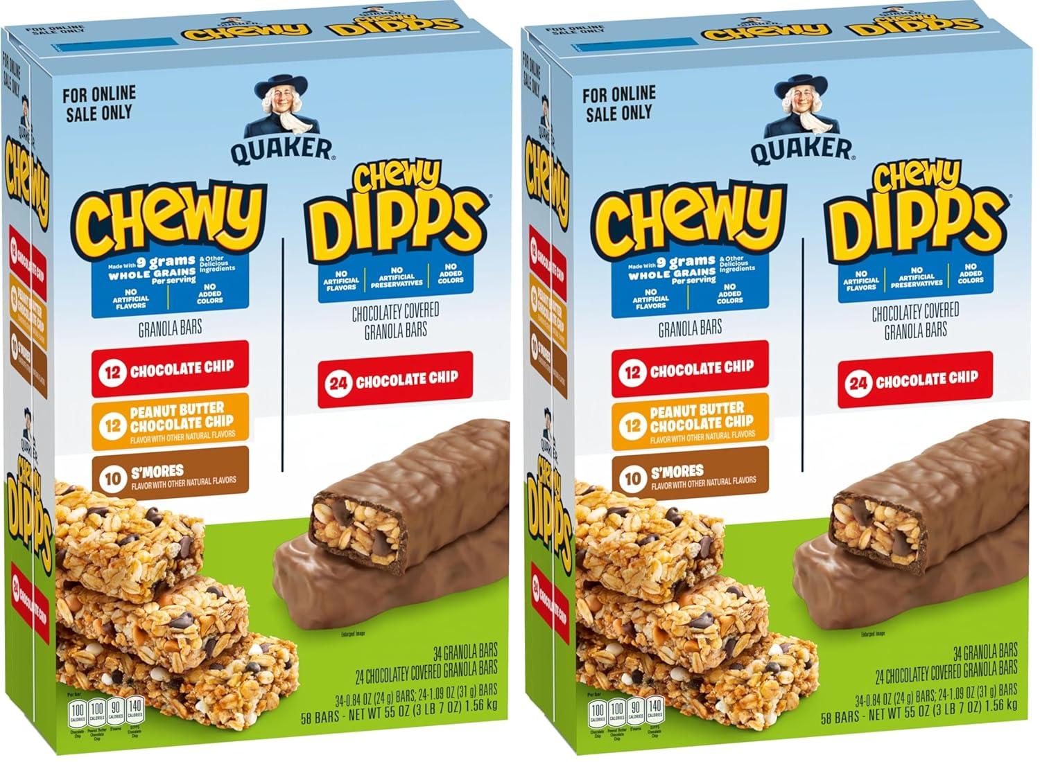 image:imageQuaker Chewy Granola Bars Peanut Butter Chocolate Chip 58 CountChewy Dipps Variety Pack 58ct