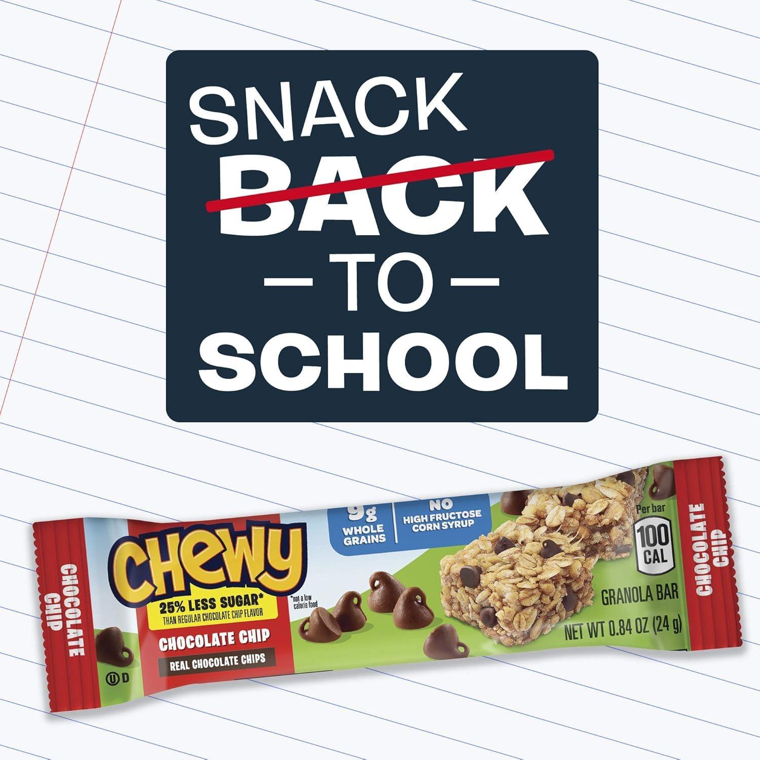 image:imageQuaker Chewy Granola Bars Peanut Butter Chocolate Chip 58 CountLess Sugar 2 Flavor Variety Pack 58ct