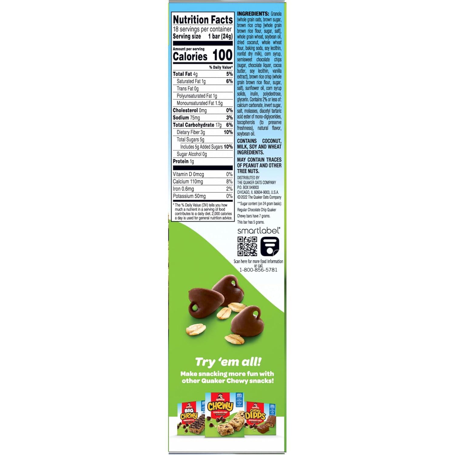 image:imageQuaker Chewy Granola Bars Reduced Sugar Chocolate Chip 18 Pack