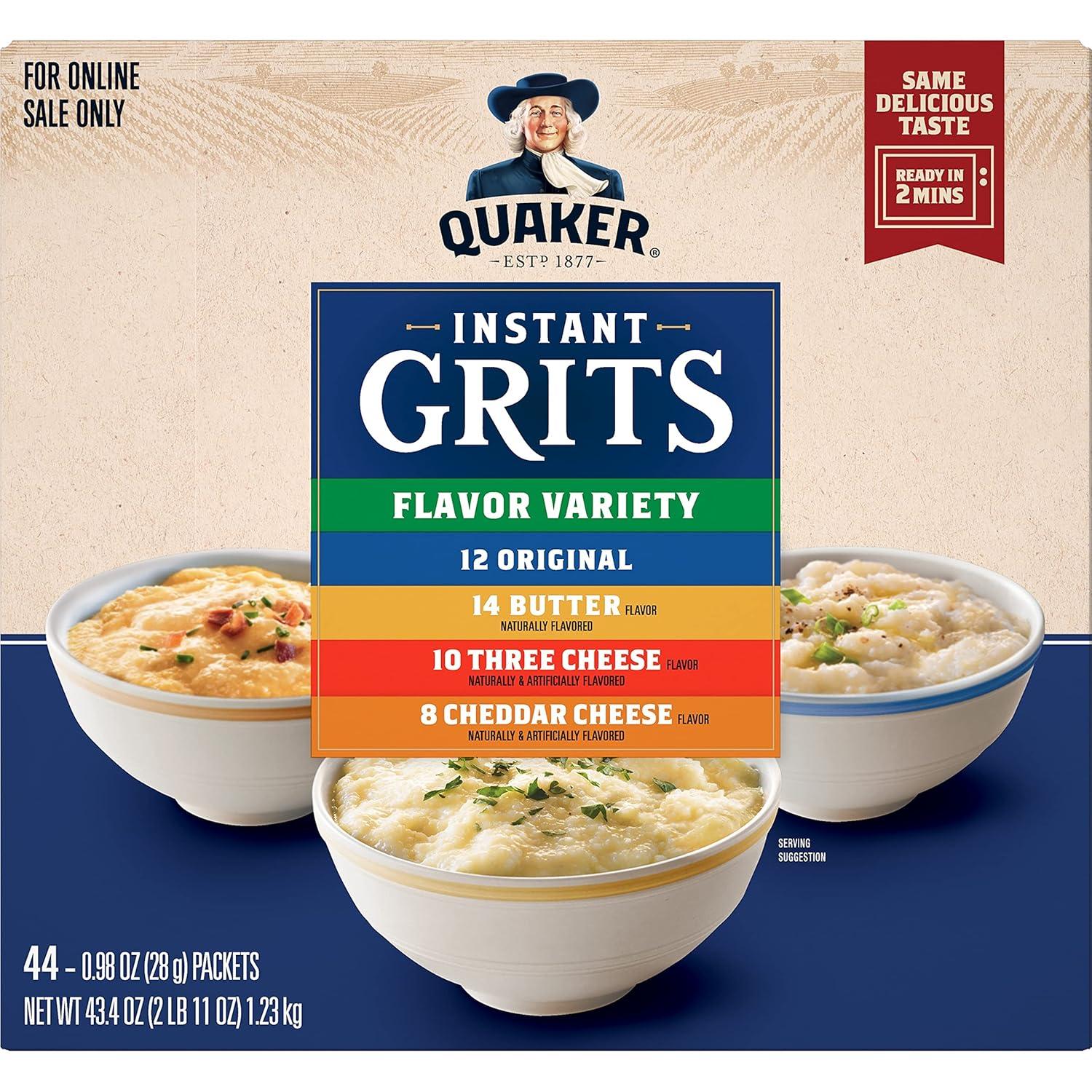 image:imageQuaker Instant Grits 4 Flavor Variety Pack 098oz Packets44 Count Pack of 1098 Ounce Pack of 44