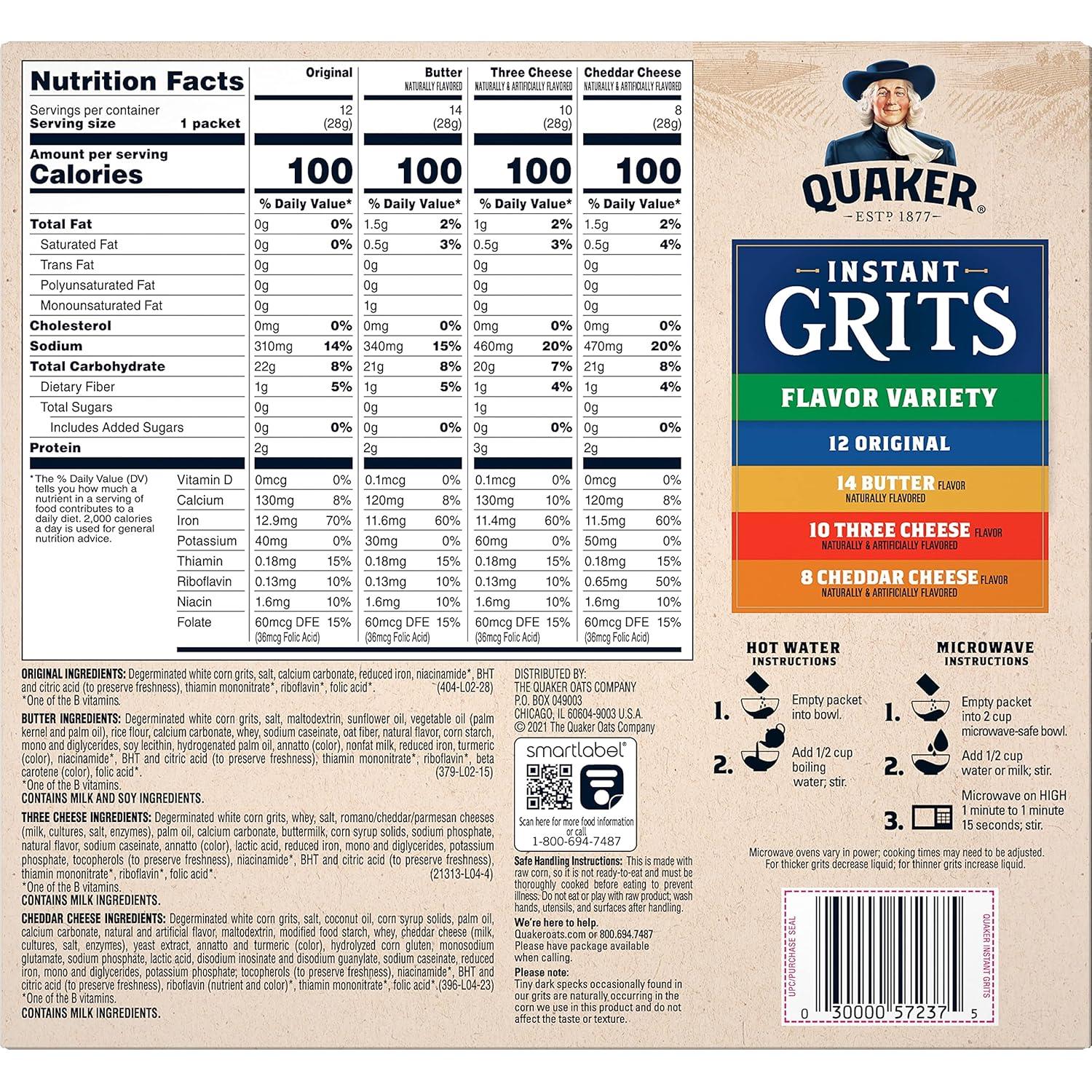 image:imageQuaker Instant Grits 4 Flavor Variety Pack 098oz Packets44 Count Pack of 1098 Ounce Pack of 88