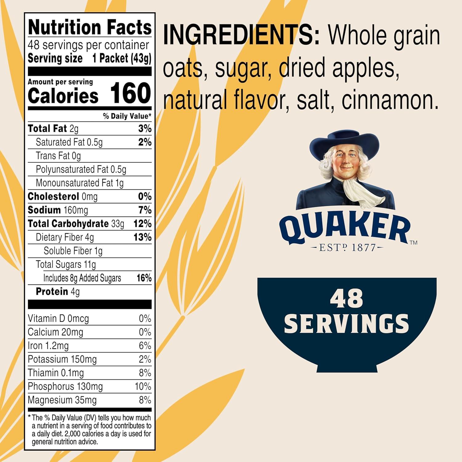 image:imageQuaker Instant Oatmeal 4 Flavor Variety Pack Individual Packets 48 CountApples and Cinnamon