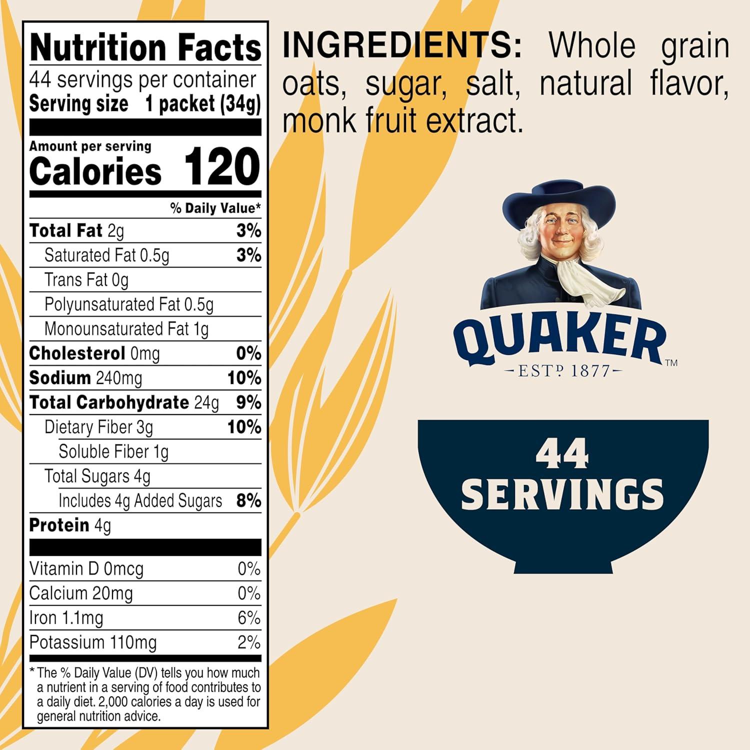 image:imageQuaker Instant Oatmeal 4 Flavor Variety Pack Individual Packets 48 CountMaple Brown Sugar 50 Less Sugar
