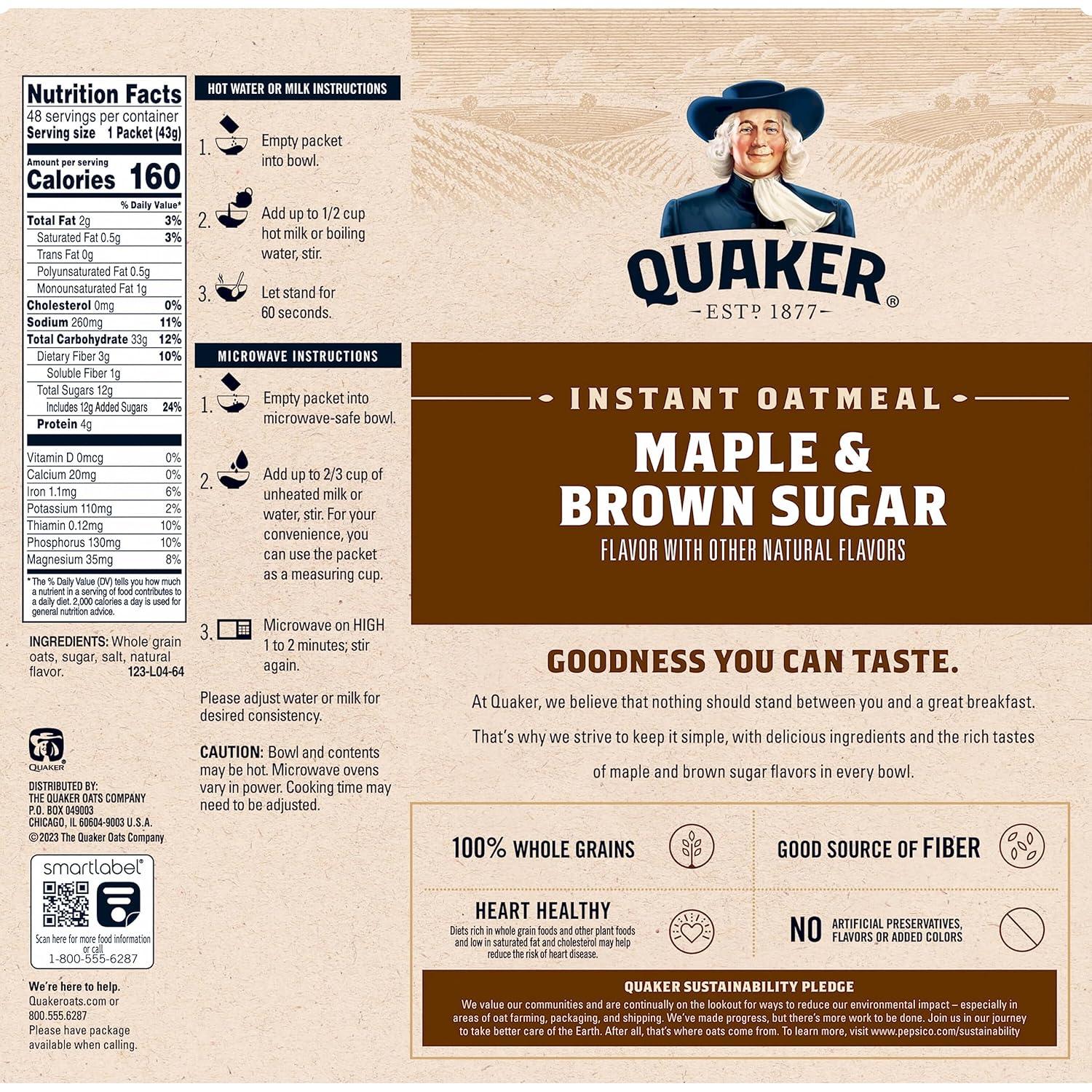 image:imageQuaker Instant Oatmeal 4 Flavor Variety Pack Individual Packets 48 CountMaple Brown Sugar