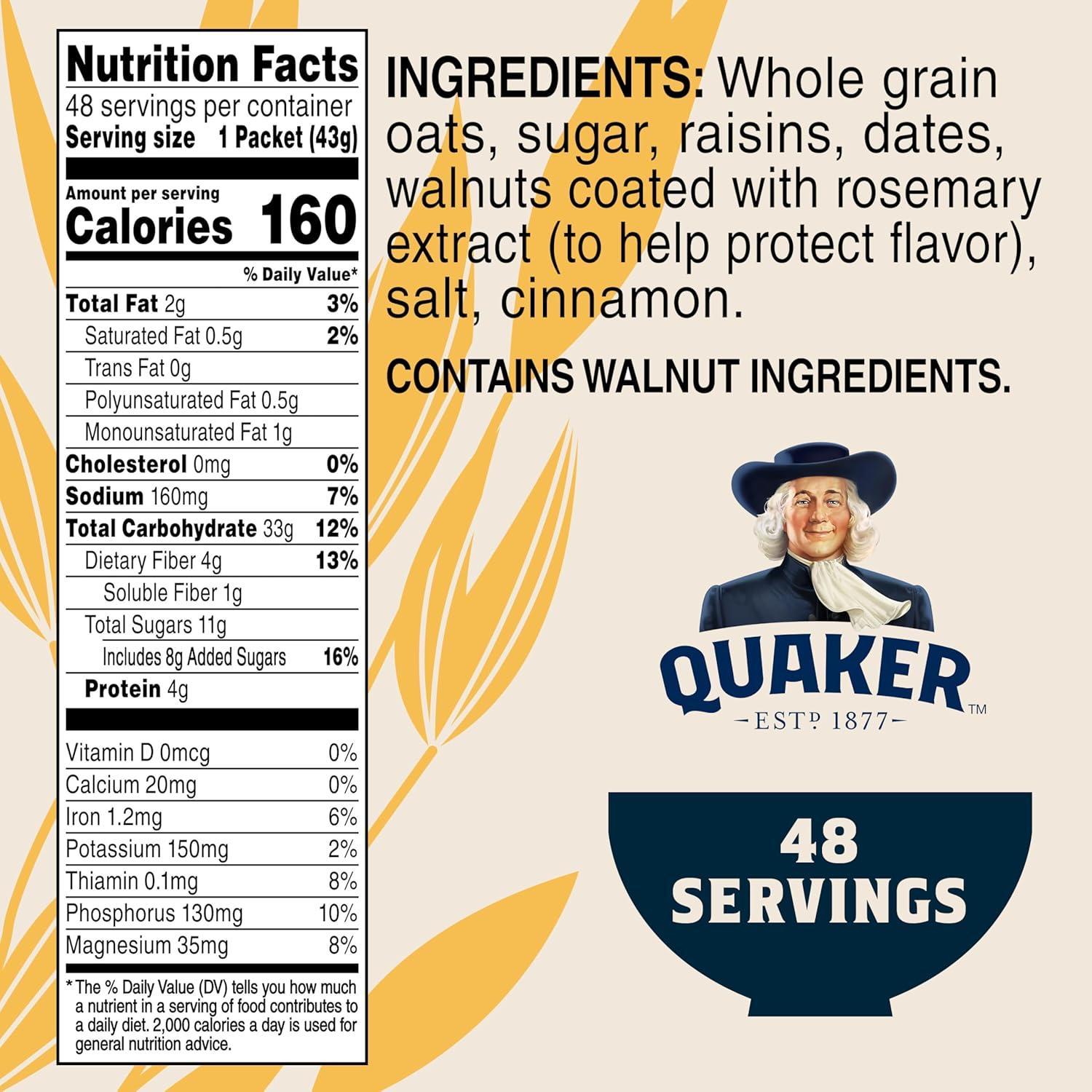 image:imageQuaker Instant Oatmeal 4 Flavor Variety Pack Individual Packets 48 CountRaisin Date Walnut