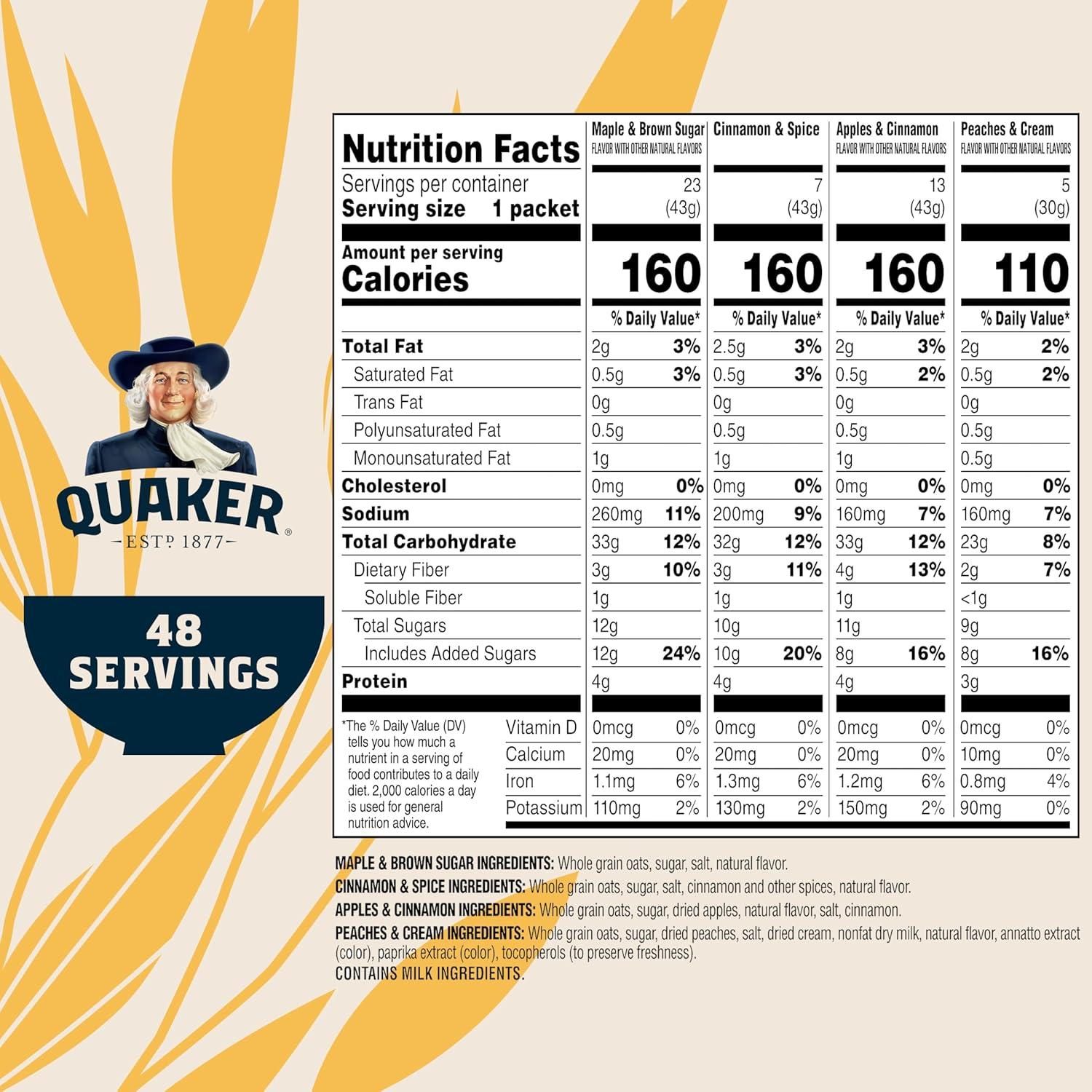 image:imageQuaker Instant Oatmeal 4 Flavor Variety Pack Individual Packets 48 CountVariety Pack Classic 4 Flavor