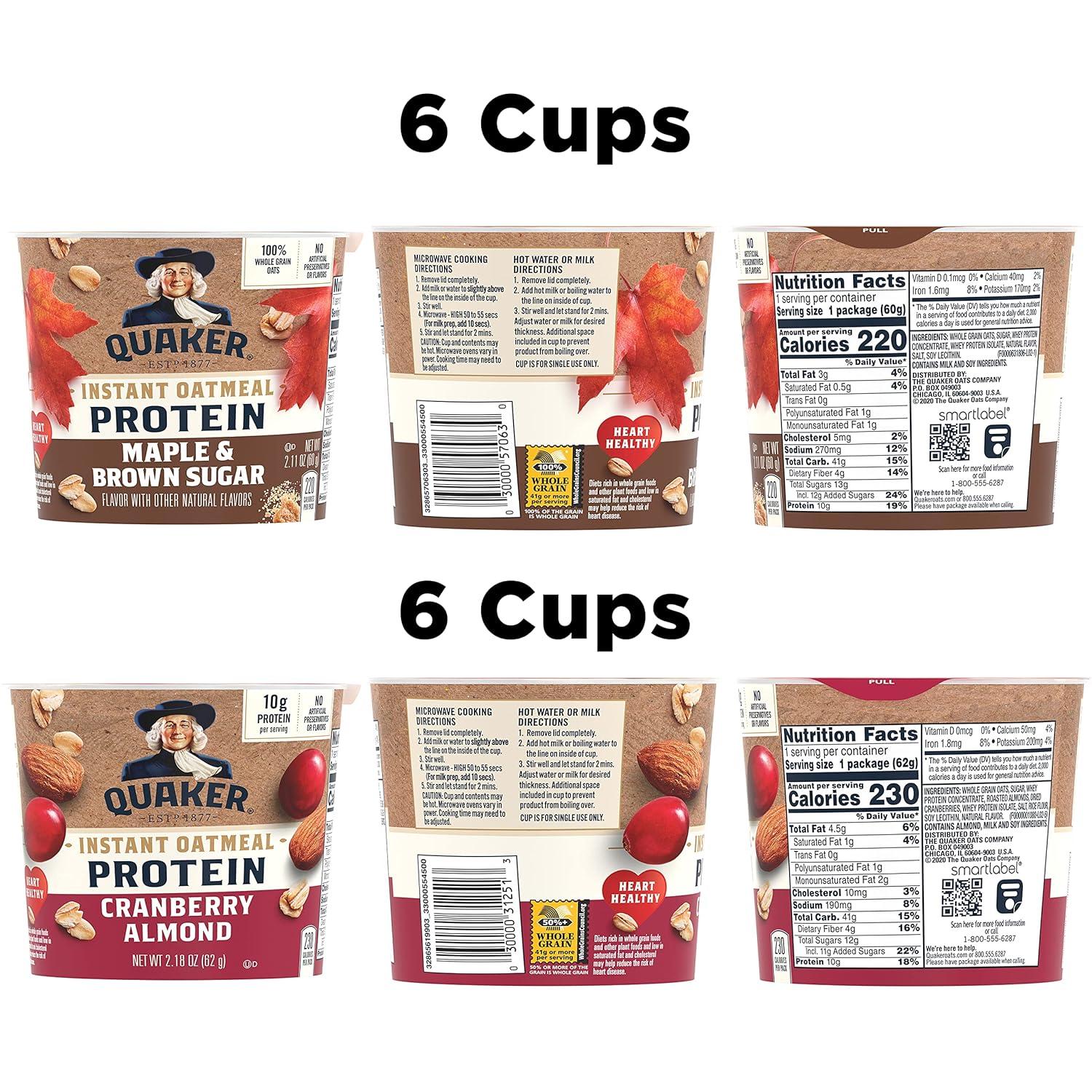 image:imageQuaker Instant Oatmeal Express Cups Maple amp Brown Sugar 169 Ounce Pack of 12Protein 2 Flavor Variety Pack 12 Count