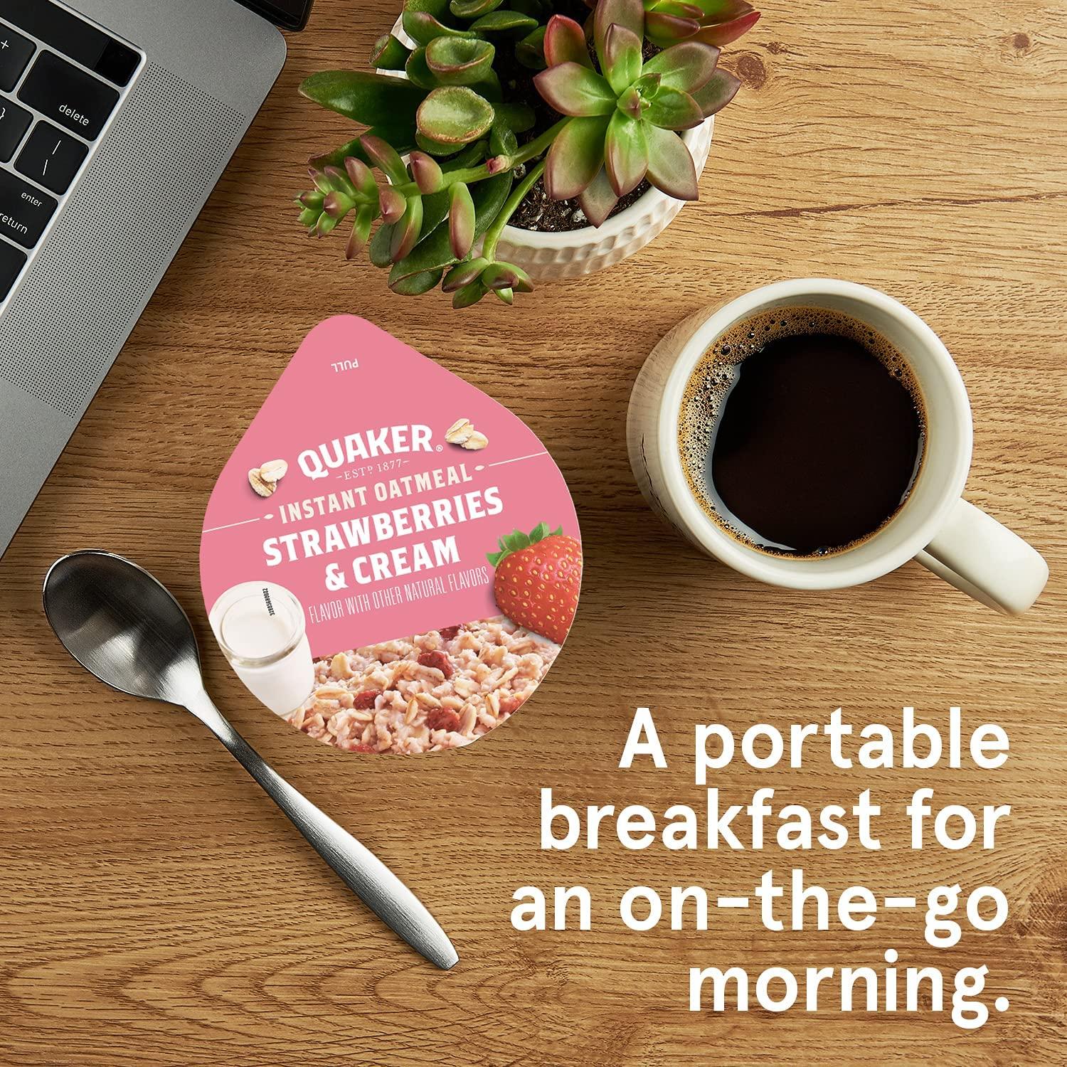 image:imageQuaker Instant Oatmeal Express Cups Maple amp Brown Sugar 169 Ounce Pack of 12Strawberries Cream Express Cups 12 Count