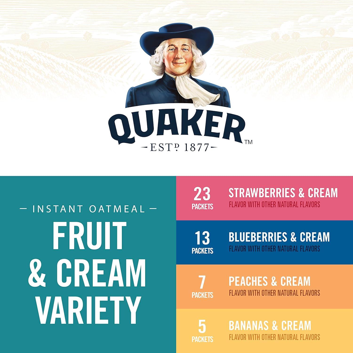 image:imageQuaker Instant Oatmeal Fruit and Cream 4 Flavor Variety Pack Individual Packets 48 Count507 Ounce Pack of 1