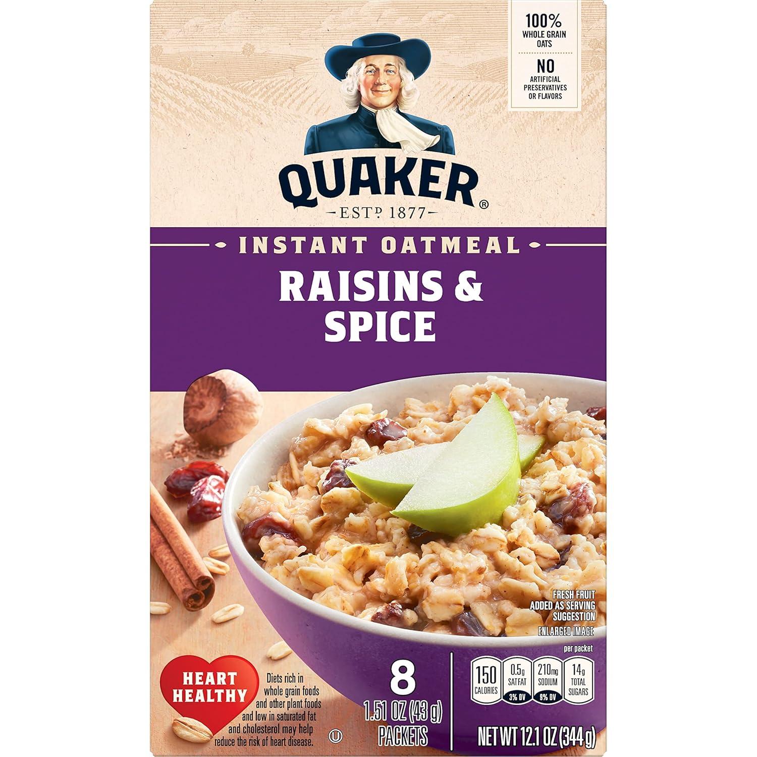 image:imageQuaker Instant Oatmeal Raisins amp Spice 151oz Packets 8 Pack151 Ounce Pack of 16
