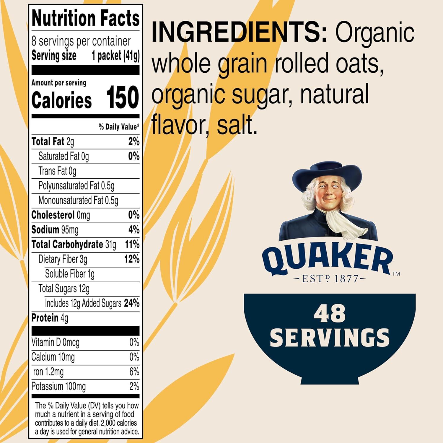 image:imageQuaker Instant Organic Oatmeal Maple amp Brown Sugar Breakfast Cereal 8 Packets Per Box Pack of 6 BoxesMaple Brown Sugar