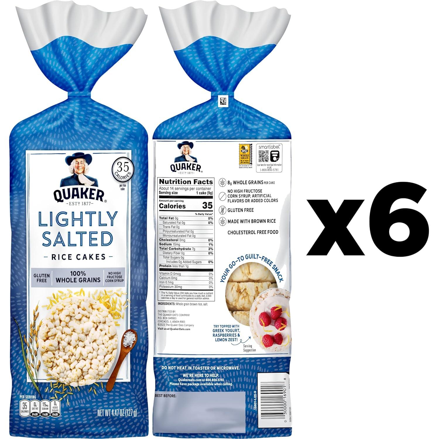 image:imageQuaker Large Rice Cakes Lightly Salted Gluten Free 100 Whole Grains 447 Oz Pack of 6Lightly Salted