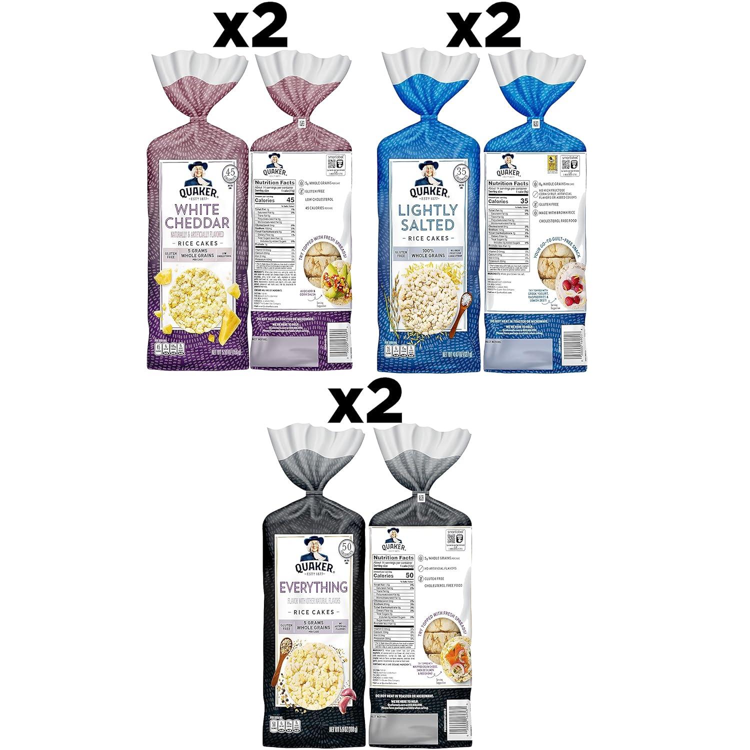 image:imageQuaker Large Rice Cakes Lightly Salted Gluten Free 100 Whole Grains 447 Oz Pack of 6Topper Variety Pack
