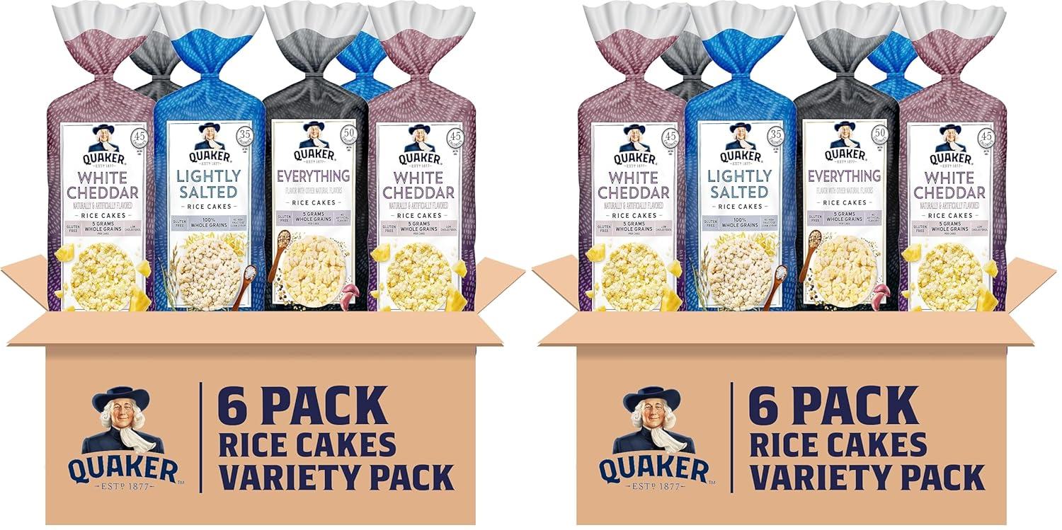 image:imageQuaker Large Rice Cakes Lightly Salted Gluten Free 100 Whole Grains 447 Oz Pack of 6Topper Variety Pack