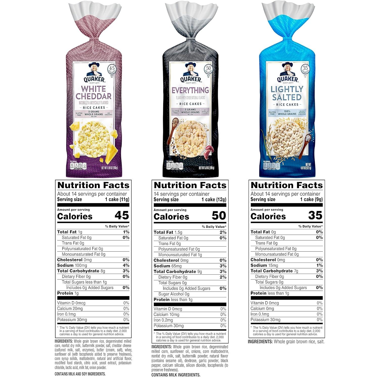 image:imageQuaker Large Rice Cakes Lightly Salted Gluten Free 100 Whole Grains 447 Oz Pack of 6Topper Variety Pack