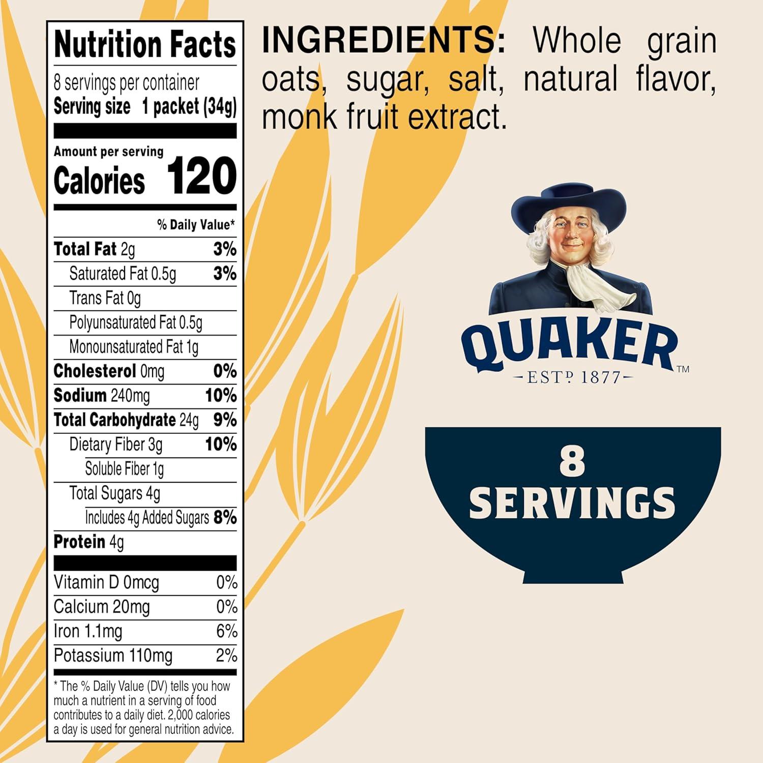 image:imageQuaker Lower Sugar Instant Oatmeal Maple Brown Sugar 119oz Packets 8 Count Pack of 1