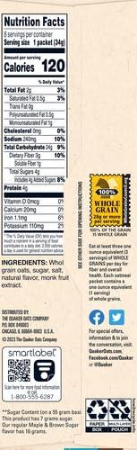image:imageQuaker Lower Sugar Instant Oatmeal Maple Brown Sugar 119oz Packets 8 Count Pack of 1