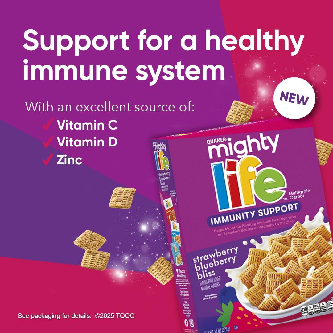 image:imageQuaker Mighty Life Multigrain Cereal Strawberry Blueberry Bliss Immunity Support 223 Oz Family SizeMighty Life Strawberry Blueberry Bliss