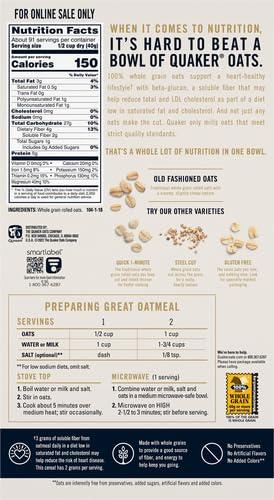 image:imageQuaker Old Fashioned Rolled Oats Non GMO Project Verified Two 64oz Bags in Box 90 Servings 4 Pound Pack of 2Quaker Old Fashioned