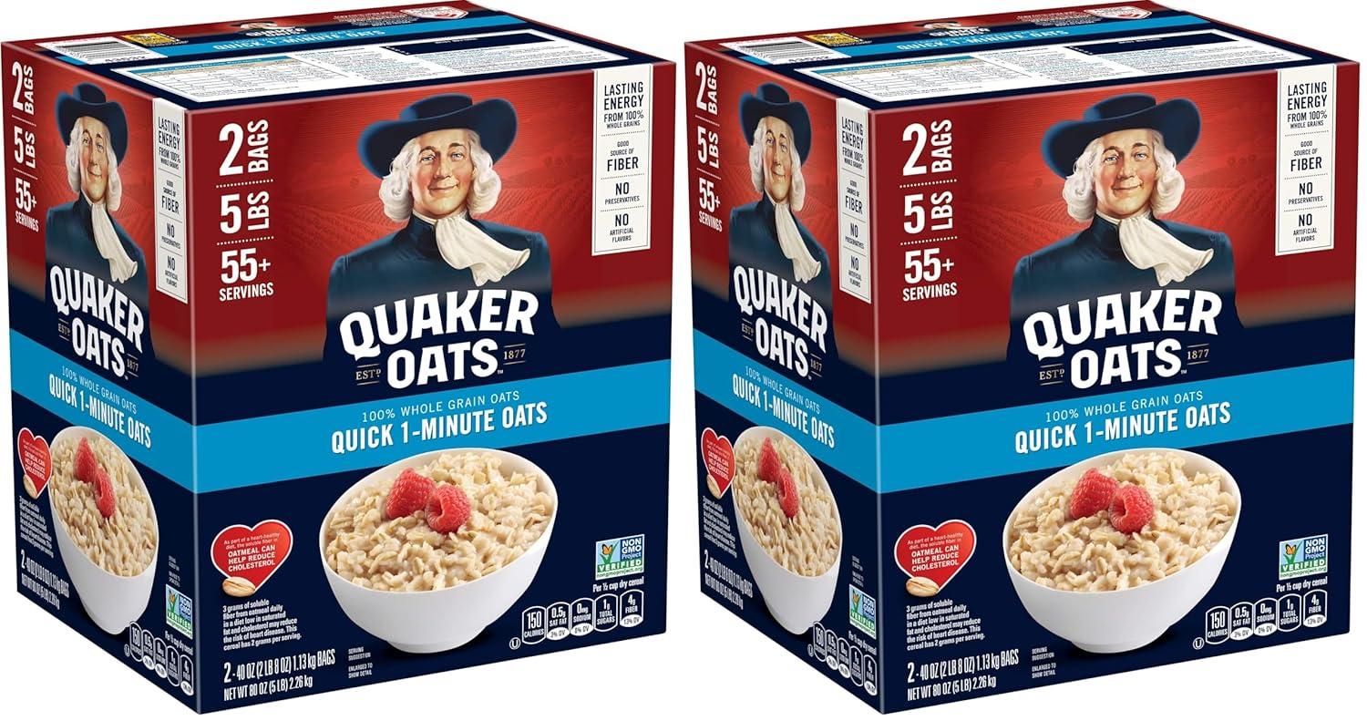image:imageQuaker Old Fashioned Rolled Oats Non GMO Project Verified Two 64oz Bags in Box 90 Servings 4 Pound Pack of 2Quaker Quick 1Minute Oatmeal