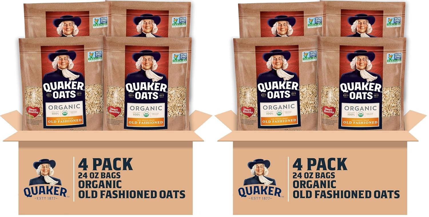image:imageQuaker Organic Quick Cook Oatmeal Breakfast Cereal NonGMO Project Verified 24 OzPack of 4Organic Old Fashioned Oats
