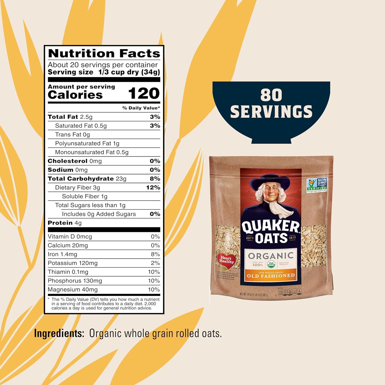 image:imageQuaker Organic Quick Cook Oatmeal Breakfast Cereal NonGMO Project Verified 24 OzPack of 4Organic Old Fashioned Oats