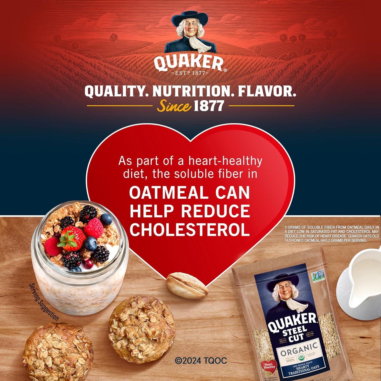 image:imageQuaker Organic Quick Cook Oatmeal Breakfast Cereal NonGMO Project Verified 24 OzPack of 4Steel cut Oats