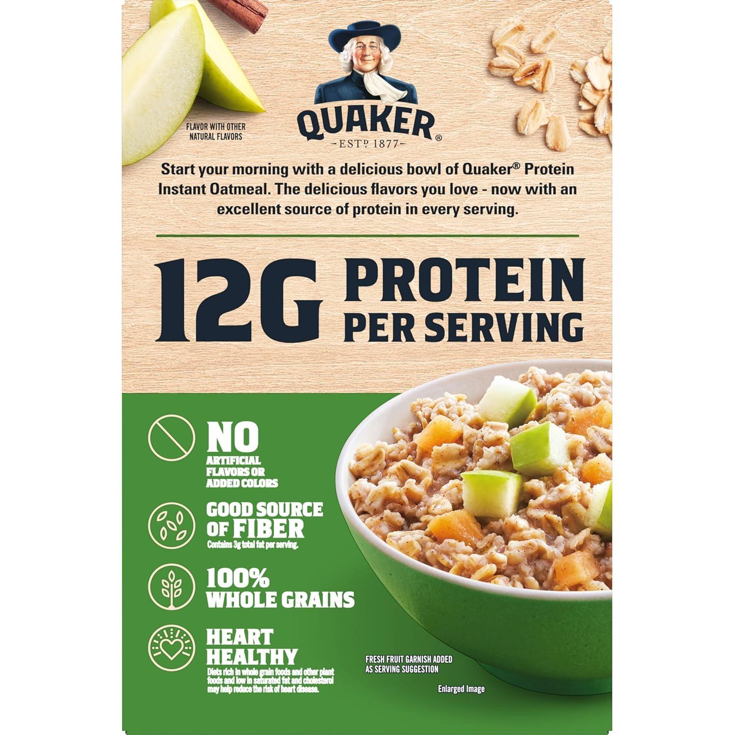 image:imageQuaker Protein Instant Oatmeal Apple Cinnamon 12g Protein per Serving Whole Grains No Artificial Flavors No Added Colors 211 oz Packets 6 Pack