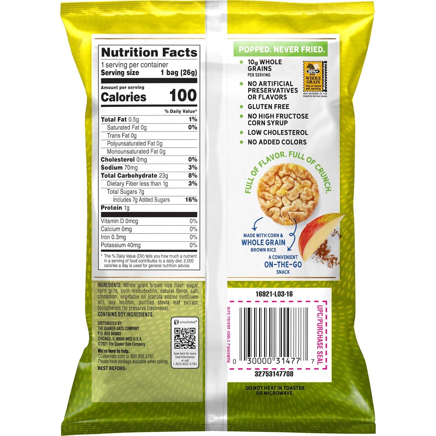 image:imageQuaker Rice Crisps Gluten Free Cheddar 067 Oz 30 CountApple Cinnamon