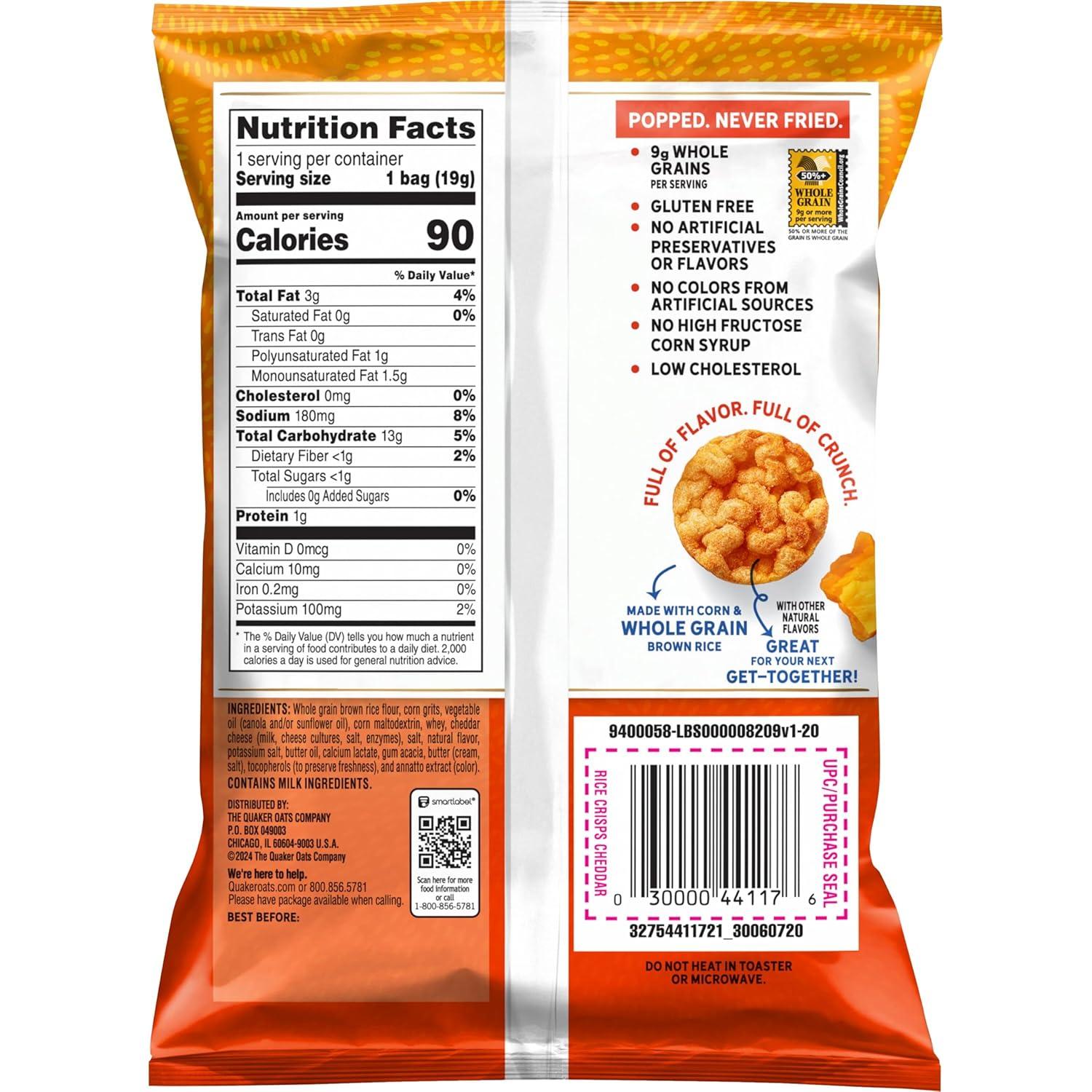 image:imageQuaker Rice Crisps Gluten Free Cheddar 067 Oz 30 CountCheddar Cheese