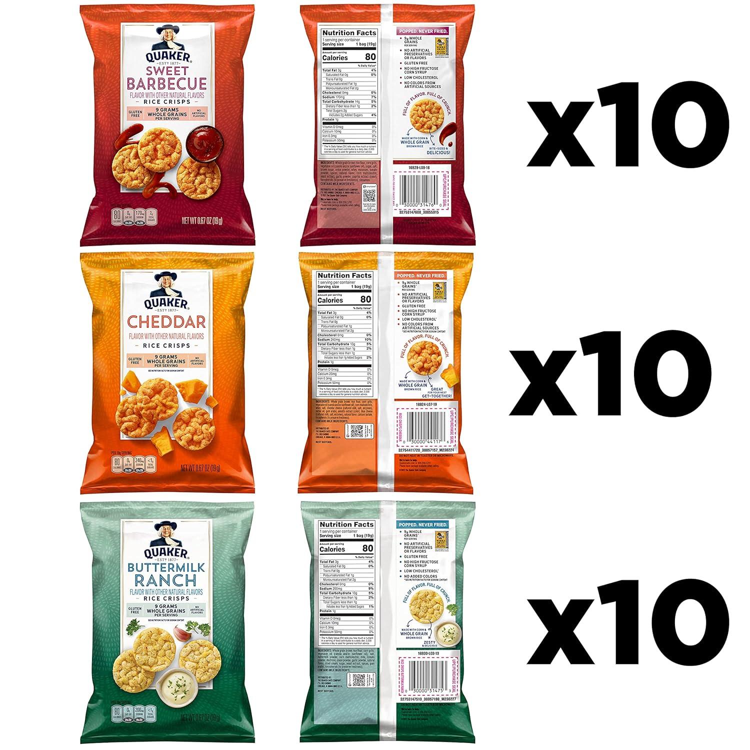 image:imageQuaker Rice Crisps Gluten Free Cheddar 067 Oz 30 CountSavory Variety Pack