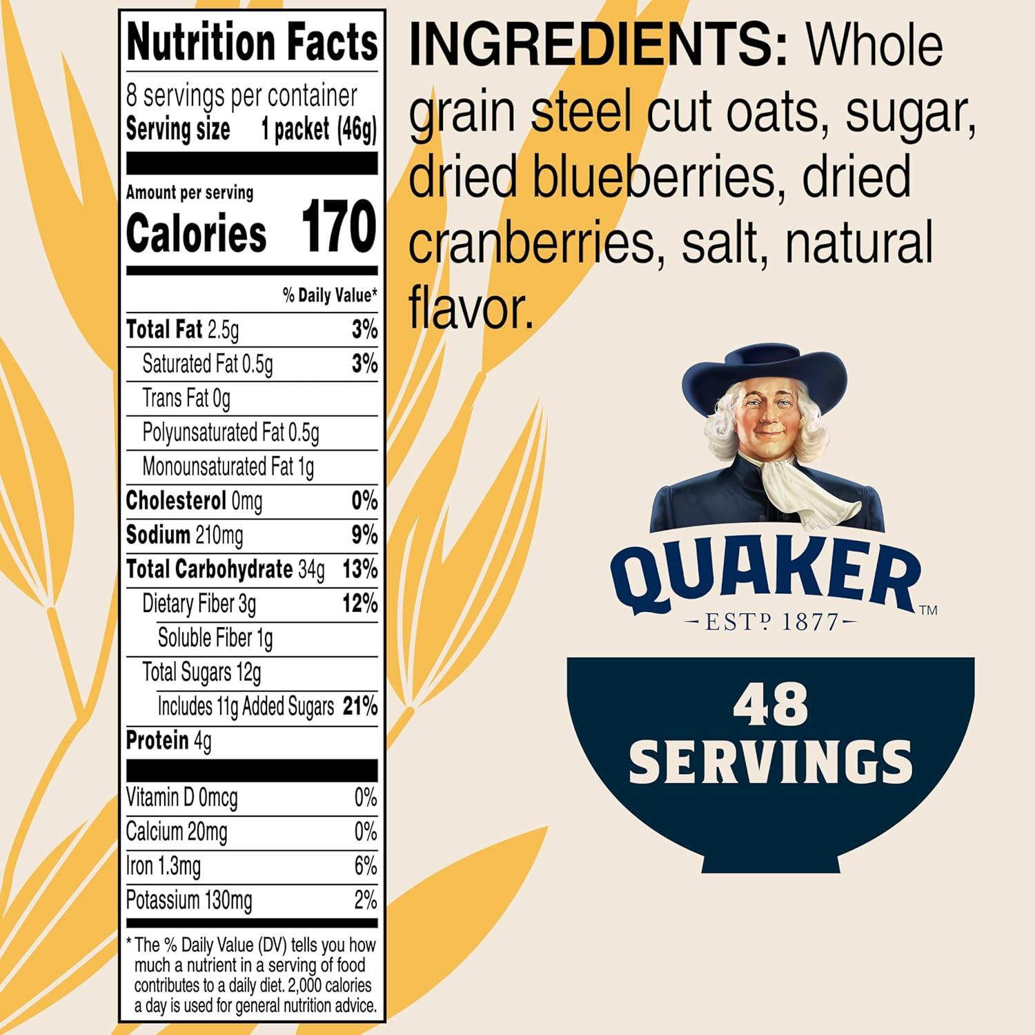image:imageQuaker Steel Cut Oats Quick 3minute Oatmeal Cranberries and Blueberries Breakfast Cereal 8 Packets Per Box Pack of 6 BoxesCranberries Blueberries