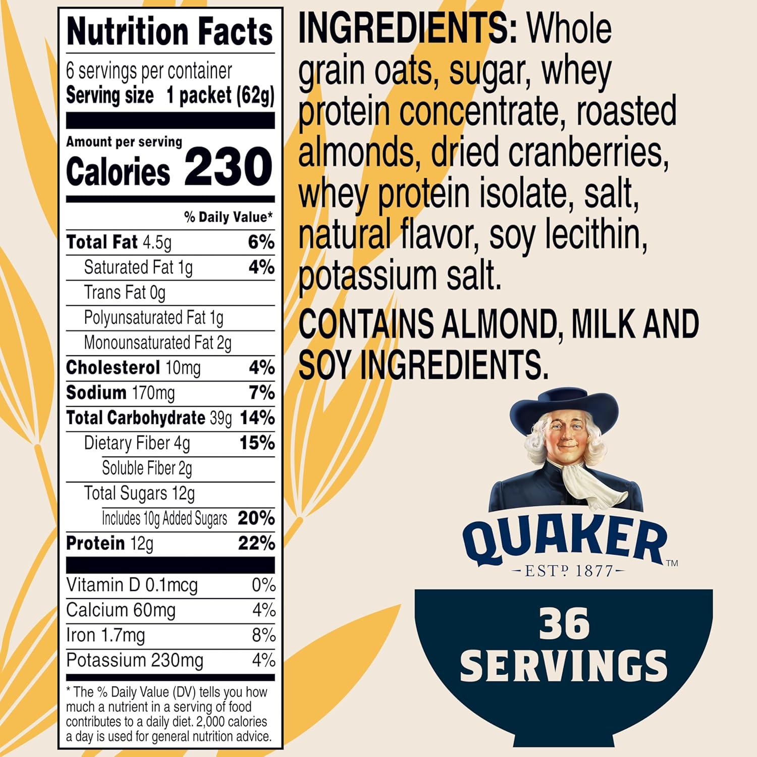image:imageQuaker Steel Cut Oats Quick 3minute Oatmeal Cranberries and Blueberries Breakfast Cereal 8 Packets Per Box Pack of 6 BoxesCranberry Almond
