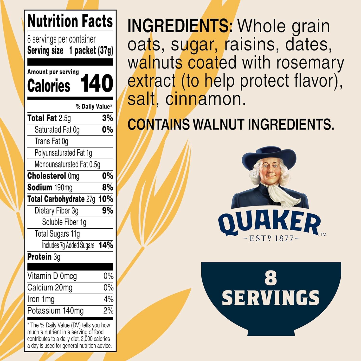 image:imageQuaker Steel Cut Oats Quick 3minute Oatmeal Cranberries and Blueberries Breakfast Cereal 8 Packets Per Box Pack of 6 BoxesRaisin Date Walnut