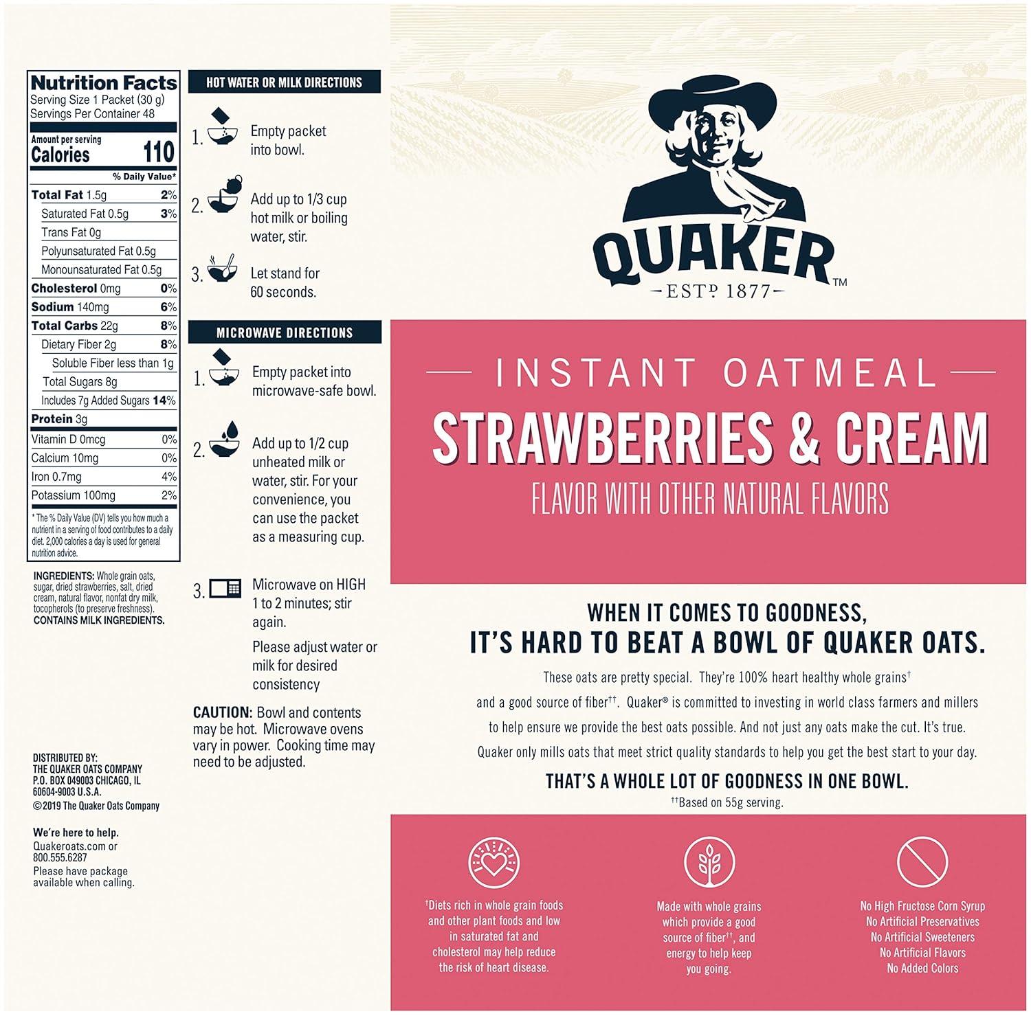 image:imageQuaker Steel Cut Oats Quick 3minute Oatmeal Cranberries and Blueberries Breakfast Cereal 8 Packets Per Box Pack of 6 BoxesStrawberries Cream
