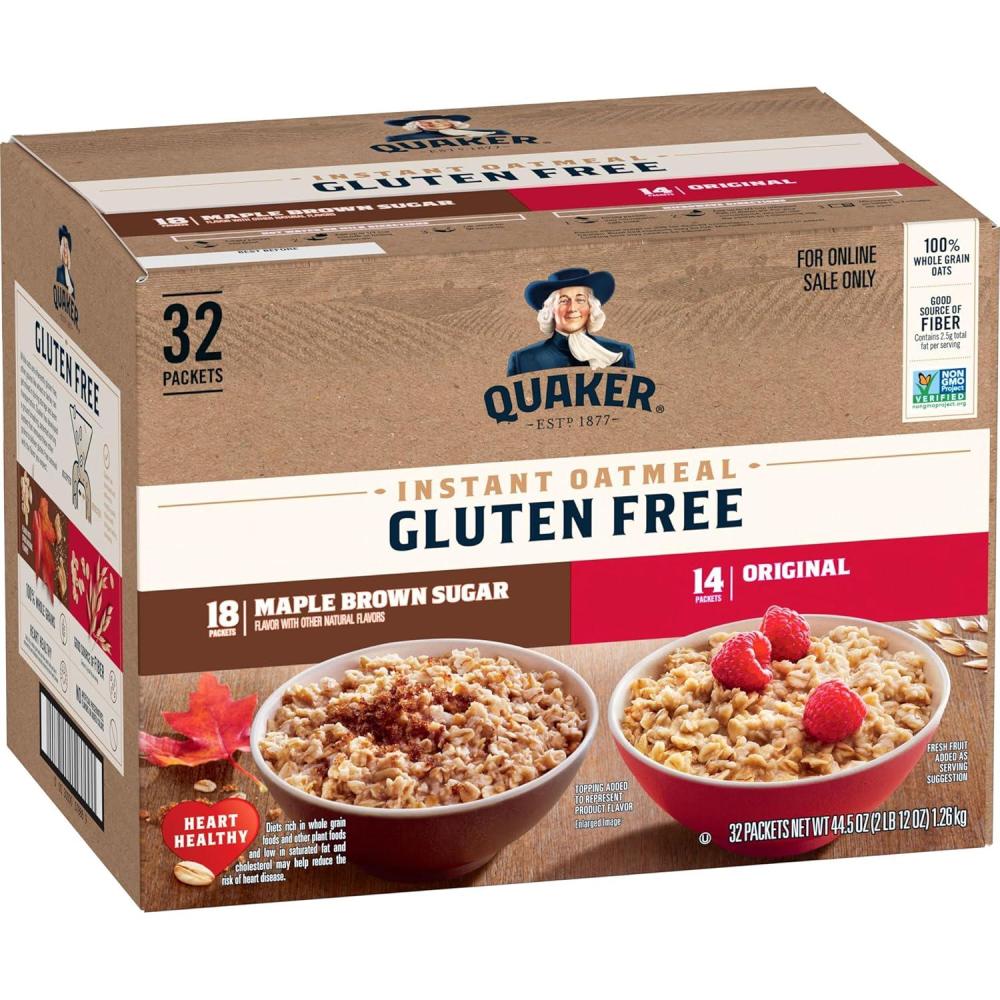 image:imageQUAKER Instant Oatmeal USDA Organic NonGMO Project Verified 3 Flavor Variety Pack Individual Packets 32 Count Pack of 1Gluten Free 2 Flavor Variety Pack
