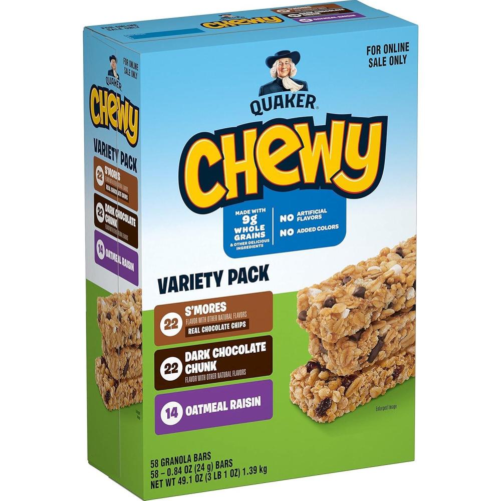 image:imageQuaker Chewy Granola Bars Peanut Butter Chocolate Chip 58 CountBacktoSchool Variety Pack  58ct