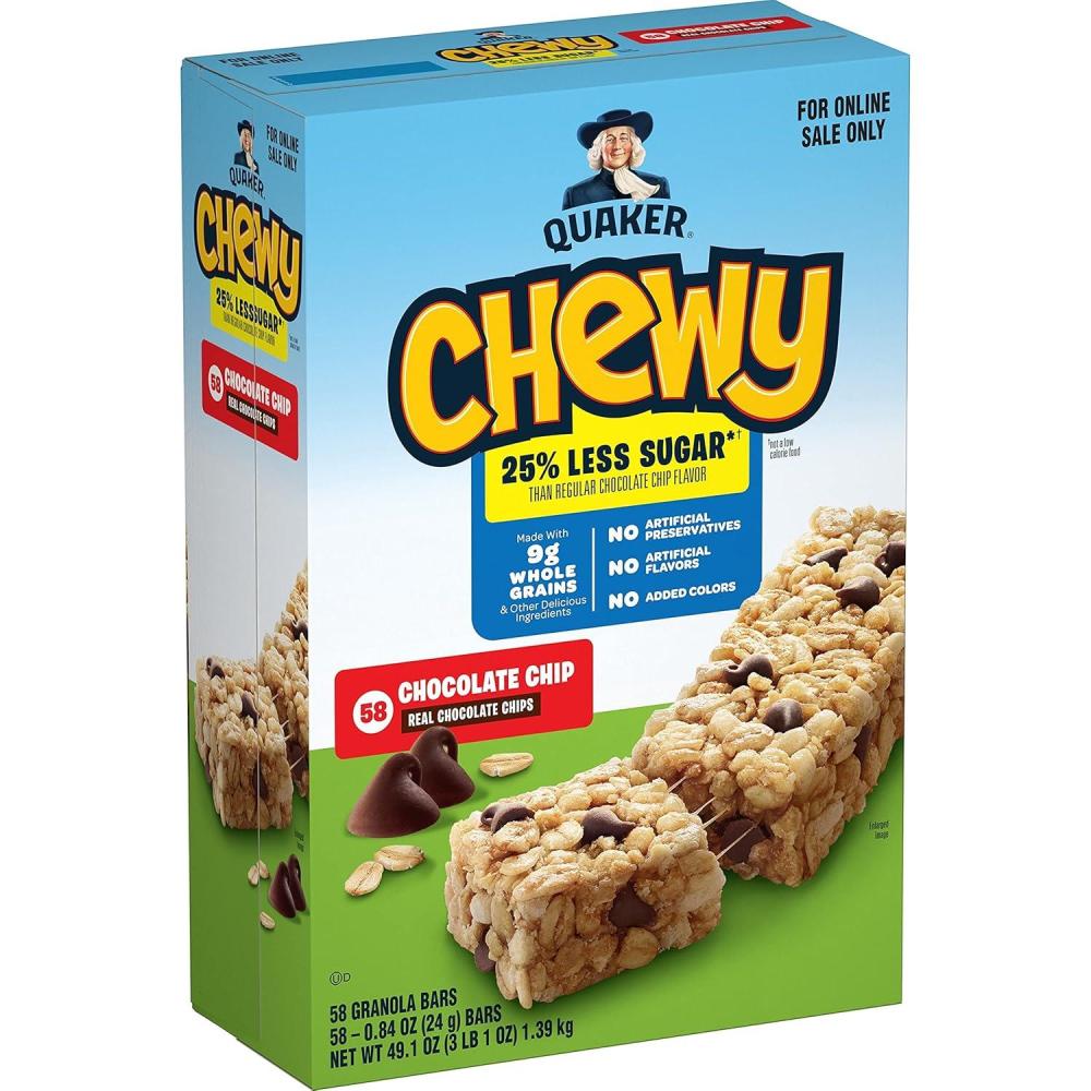 image:imageQuaker Chewy Granola Bars Peanut Butter Chocolate Chip 58 CountLess Sugar Chocolate Chip  58ct