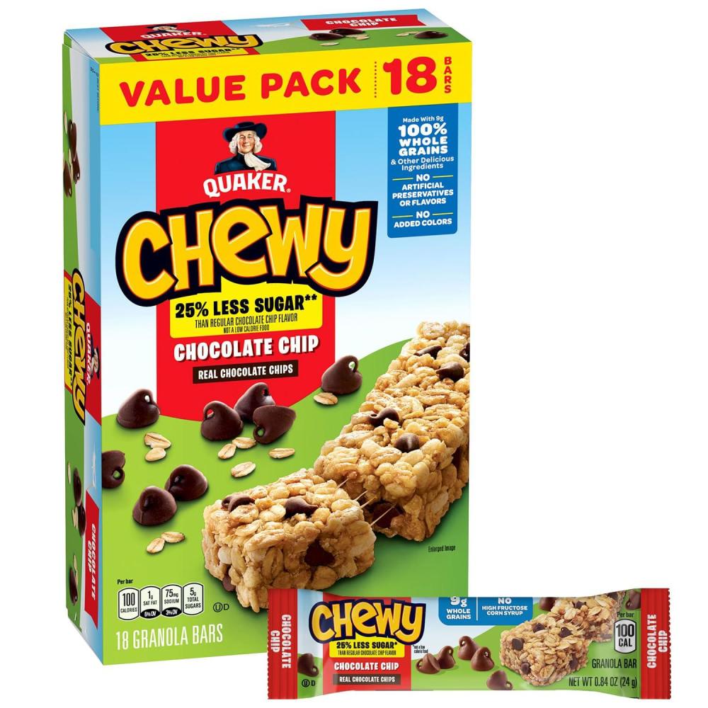 image:imageQuaker Chewy Granola Bars Reduced Sugar Chocolate Chip 18 Pack