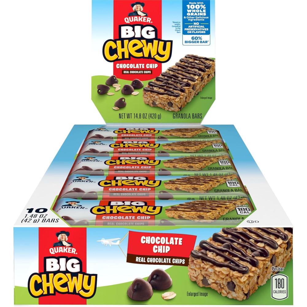 image:imageQuaker Chewy Yogurt Bars Variety Pack 10ctBig Chewy Chocolate Chip 10ct