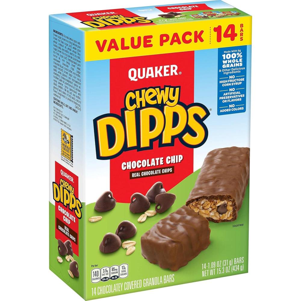 image:imageQuaker Chewy Yogurt Bars Variety Pack 10ctDipps Chocolate Chips 14ct